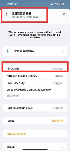 HomeKit-Air quality-unKnown